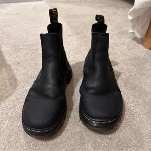 Dr. Martens Black Leather Chelsea Boots with Yellow Stitching